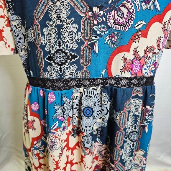 Charles Henry Paisley Split Neck Boho Midi Dress Size Medium - Picture 6 of 10